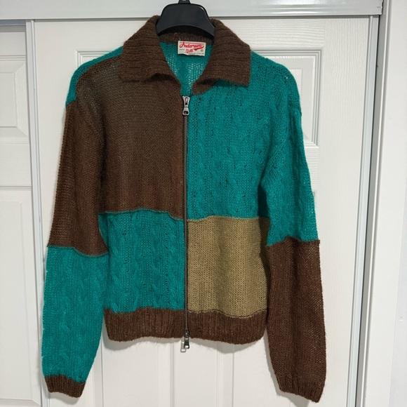 ANDERSSON BELL Men’s Patchwork Checkered Zip Cardigan Mohair Sweater M - Picture 4 of 15